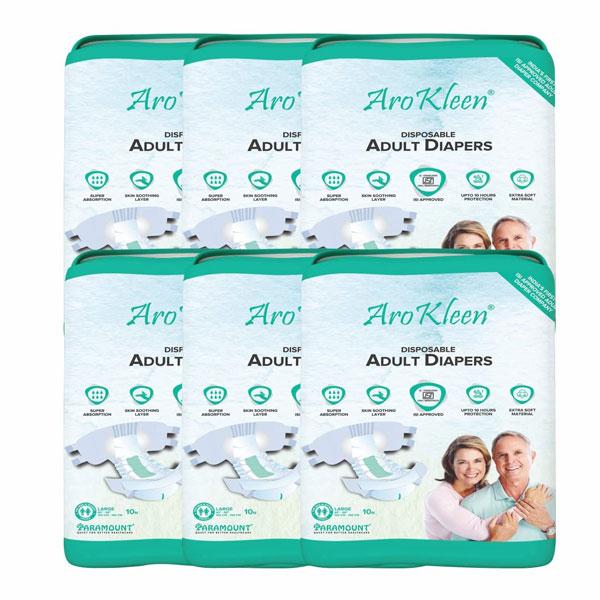 Netmeds | AroKleen Disposable Adult Diaper (L) (102 cm - 150 cm) (Pack of 6 x 10's) 1's