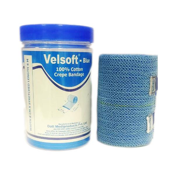 Velsoft Blue Cotton Crepe Bandage (205075) (8 cm x 4 mtr) 1's - Bandages