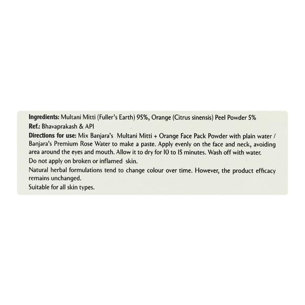 Banjaras Tan Free Multani Mitti Face Pack - Orange 100 gm - Face Packs