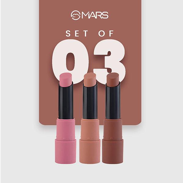 Mars Matte Lipsticks Box - 05 Blushed Nudes 3.2gm each 3's - Lip Kits & Palettes