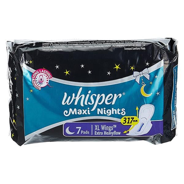 Whisper Maxi Nights Sanitary Pads for Women, XL, 7 Napkins 79 gm - Sanitary Napkins