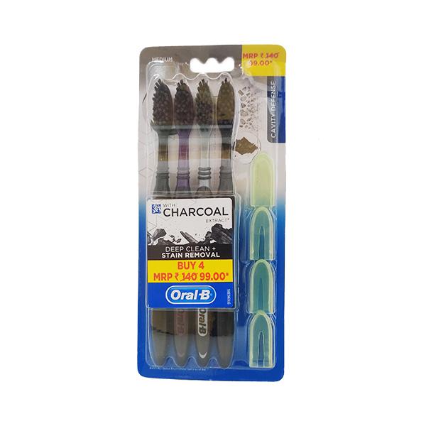 Netmeds | Oral-B Cavity Defense with Charcoal Extract Medium Toothbrush 4's