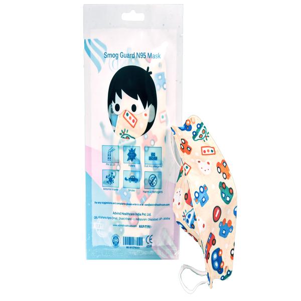 Advind Smog Guard N95 For 4-12 Years Kids Face Mask - Car Printed Design 1's - Face Mask