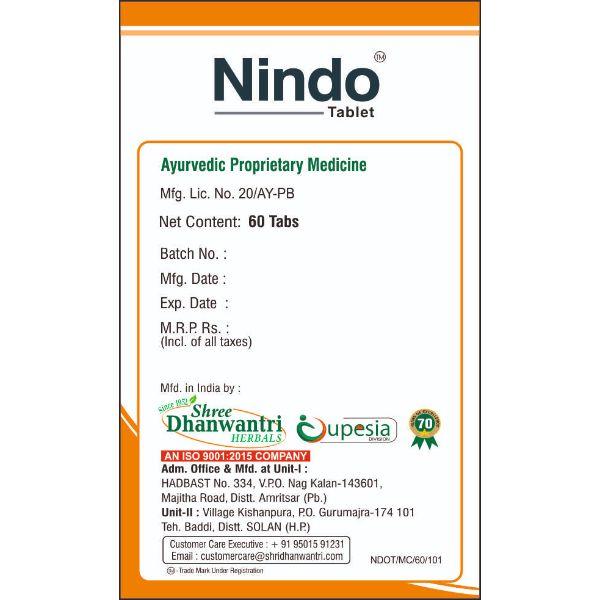 Shree Dhanwantri Herbals Naturals Nindo Tablet 60's - Speciality Medicines