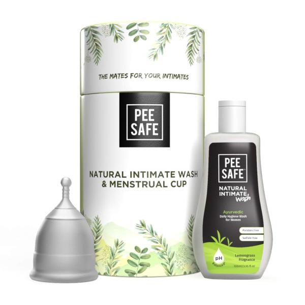 Netmeds | Pee Safe Natural Intimate Wash Liquid 105 ml + Menstrual Cup (L)