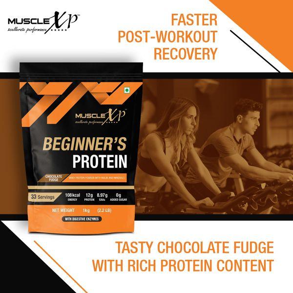 MuscleXP Beginner's Whey Protein Powder - Chocolate Fudge 1 kg - Whey Proteins