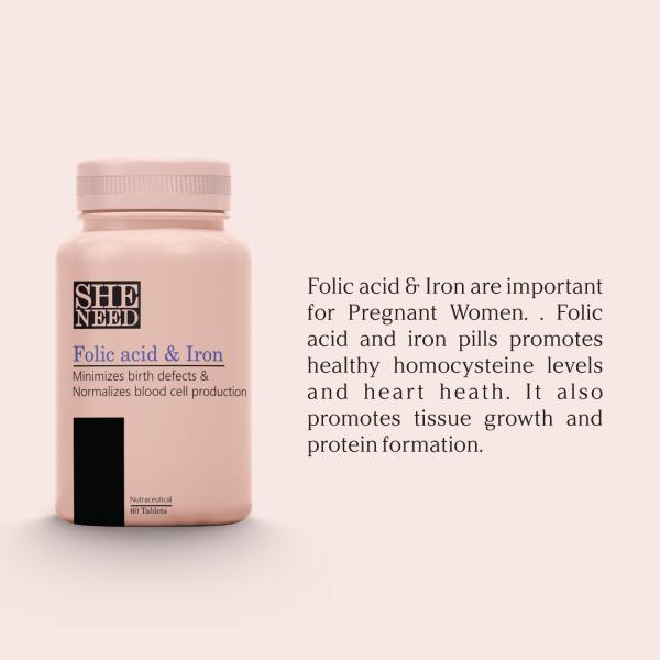 Sheneed Folic Acid & Iron Tablet - Pack of 2 x 60's - Calcium And Minerals