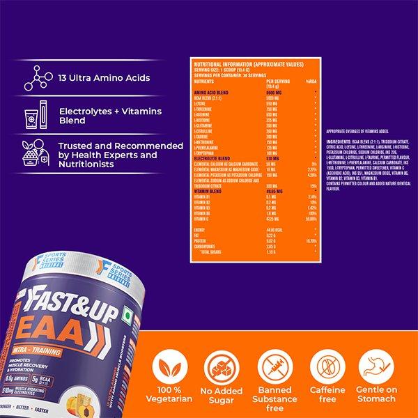 Fast&Up EAA Intra Training Supplement (30 Servings) - Peach Ice Tea Flavour 402 gm - Bcaa Supplements