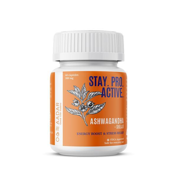 Aadar Stay Pro Active Ashwagandha Plus Shilajit Capsule 60'-Ayurvedic Immunity boosters for Adults - Ashwagandha