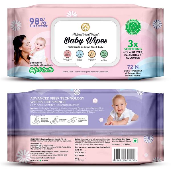 Mom & World Baby Wipes - Aloe vera Calendula & Cucumber 72's - Diapers & Wipes