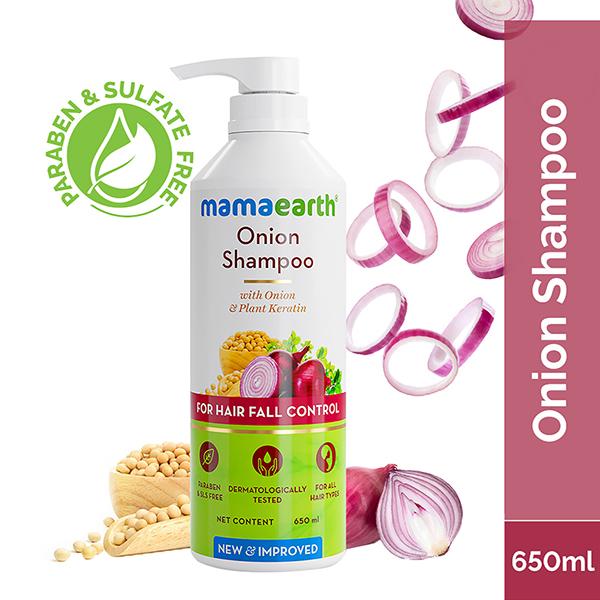 Netmeds | Mamaearth Onion Shampoo for Hair Fall Control and Hair Growth with Onion and Plant Keratin 650 ml