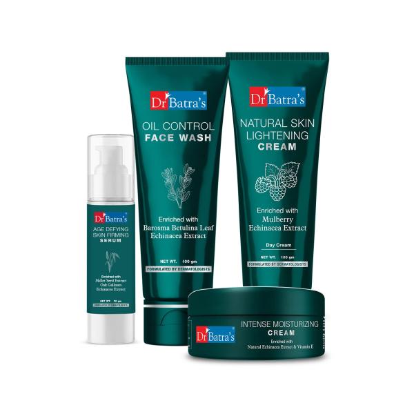 Dr Batra's Oil Control Face Wash 100 gm + Natural Skin Lightening Cream 100 gm + Age Defying Skin Firming Serum 50 gm + Intense Moisturizing Cream 100 gm - Personal Care (Ayush)