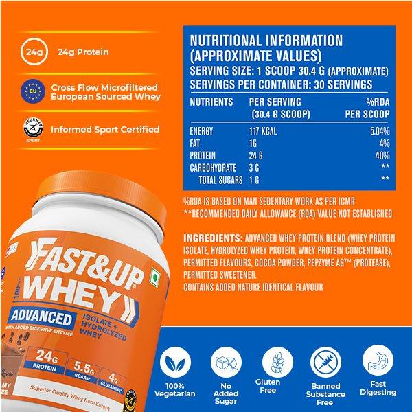 Fast&Up Whey Advanced Protein Powder - Creamy Coffee Flavour 912 gm - Whey Proteins