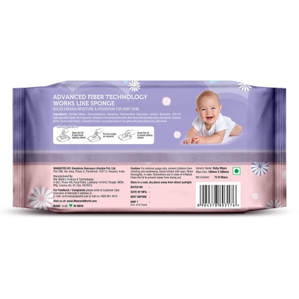 Mom & World Baby Wipes - Aloe vera Calendula & Cucumber 72's - Diapers & Wipes