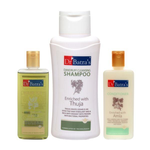 Netmeds | Dr Batra's Dandruff Cleansing Shampoo 500 ml + Conditioner 200 ml + Hair Oil 200 ml