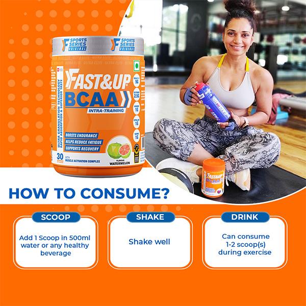 Fast&Up BCAA Supplement Powder - Watermelon Flavor 450 gm - Bcaa Supplements