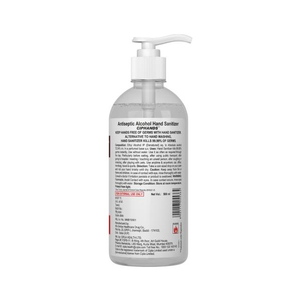 Ciphands Rinse Free & Non-Sticky Antiseptic Hand Sanitizer Gel 500 ml - Hand Sanitizer