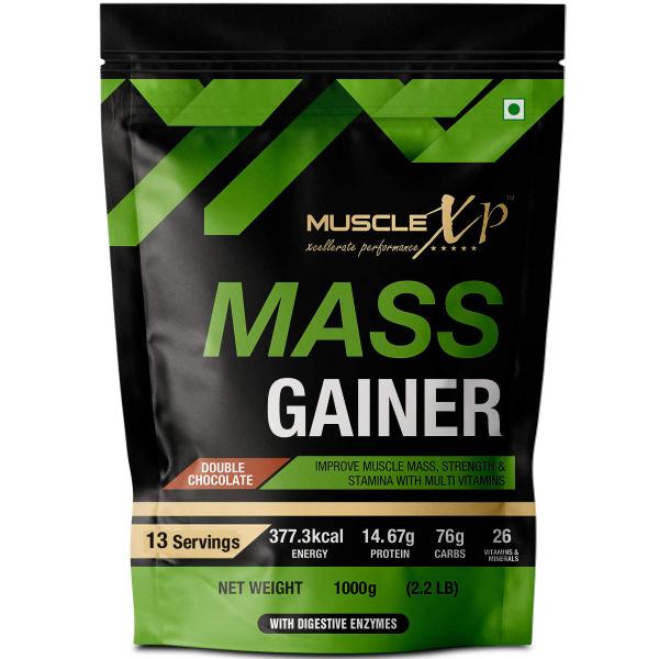 MuscleXP Mass Gainer - Double Chocolate 1 kg + Shaker 1's - Weight Gain