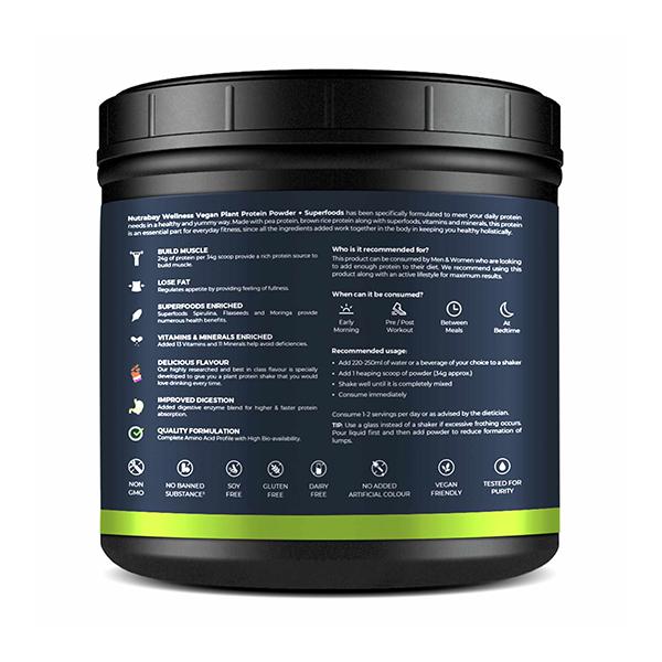 Nutrabay Wellness Vegan Plant Protein + Superfoods - Rich Chocolate 500 gm - Whey Proteins