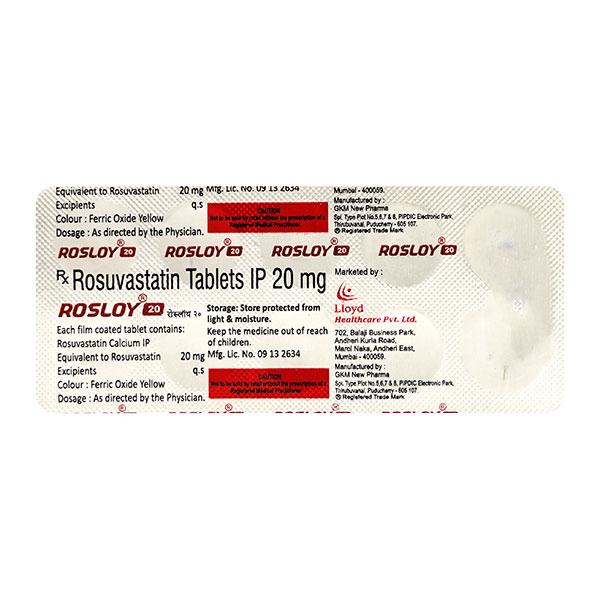 Rosloy 20mg Tablet 10'S - High Cholesterol-Dys