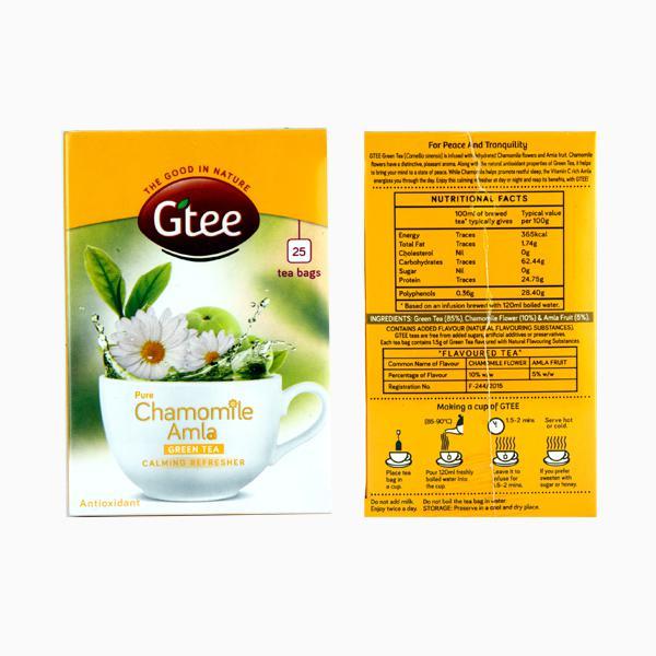 Netmeds | GTEE Green Tea Bags - Chamomile Flower & Amla 25's