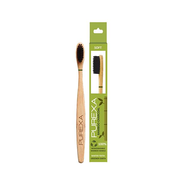 Netmeds | Purexa Biodegradable Bamboo Soft Toothbrush - Charcoal (Pack of 4)