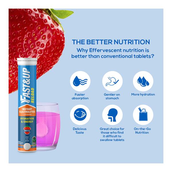 Fast&Up Reload Hydration & Energy Effervescent Tablet - Berry Flavour 20's - Energy Drinks