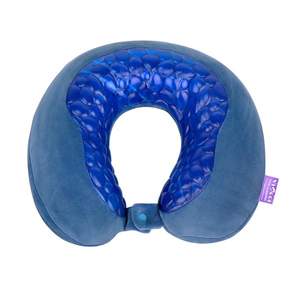 VIAGGI U Shape Cooling Gel Silicon Memory Foam Travel Neck Pillow - Blue - Pads And Pillows