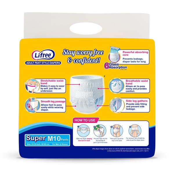 Lifree Extra Absorb Diaper Pants - Super (M) 10's - Adult Diapers & Pads