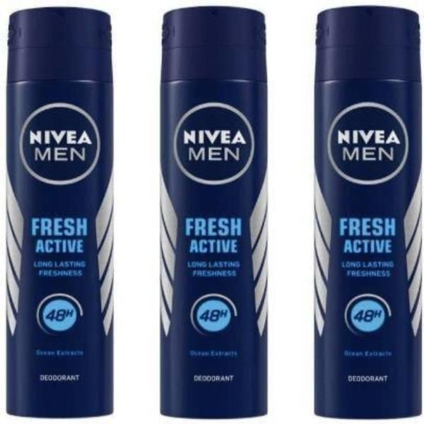 Nivea Men Fresh Active Deodorant Spray 150 ml (Buy 2 Get 1 Free) - Men Deodorants/Roll-Ons