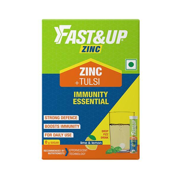 Netmeds | Fast&Up Zinc + Tulsi Effervescent Tablet - Lime & Lemon Flavour (Pack of 2 x 15's)