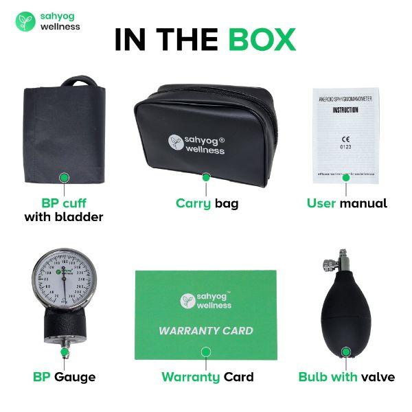 Sahyog Wellness Manual Aneroid Sphygmomanometer Blood Pressure Monitor - Black 1's - Blood Pressure Monitors