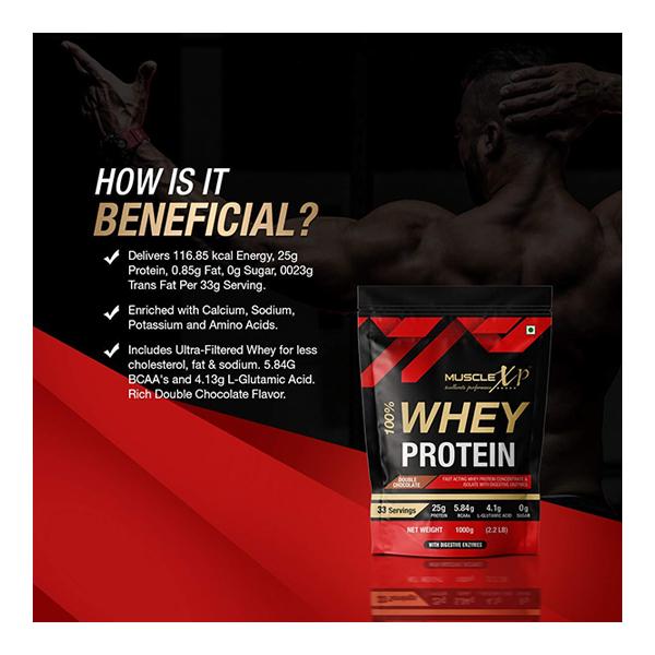 MuscleXP 100% Whey Protein Powder - Double Chocolate Flavour (Pack of 2 x 1 kg) - Whey Proteins