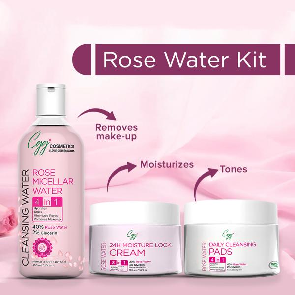 CGG Cosmetics Rose Water Daily Cleansing Pads- For Normal To Oily Skin 50's - Face Wash & Cleansers