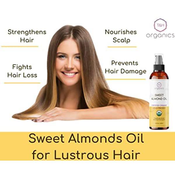 T&H Organics Sweet Almond Oil Cold Pressed Oil 200 ml - Creams, Lotions & Oils