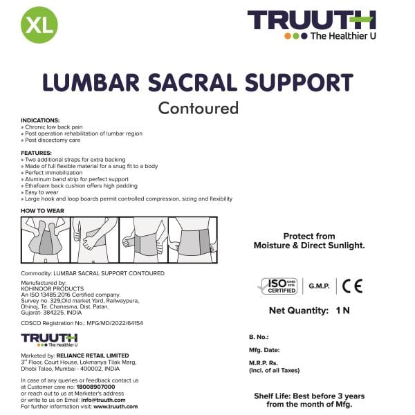 Truuth Contoured Lumbar Sacral Support (XL) - Back/Abdomen Supports
