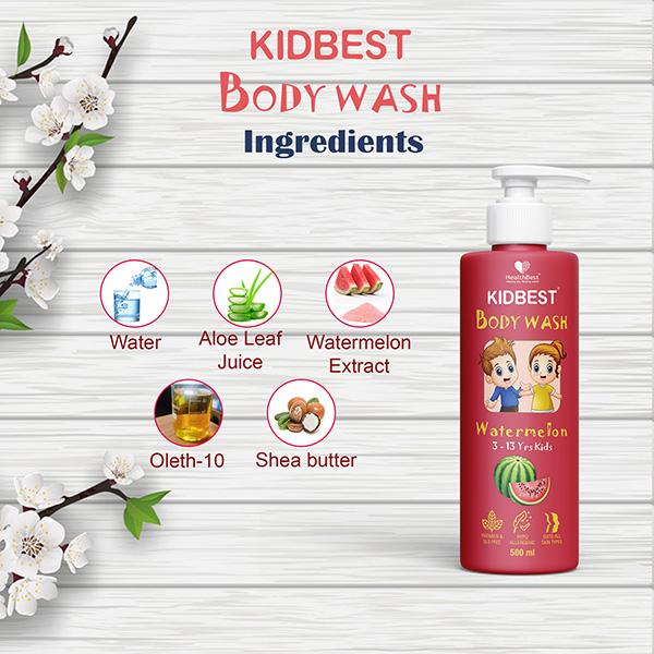 HealthBest Kidbest (3-13 Years) Body Wash - Watermelon Flavour 500 ml - Baby Body Wash