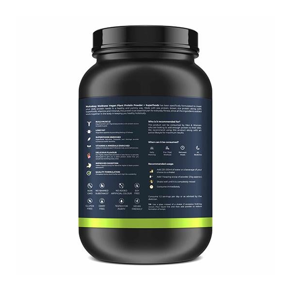 Nutrabay Wellness Vegan Plant Protein + Superfoods - Rich Chocolate 1 kg - Whey Proteins