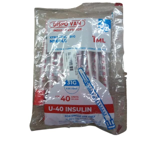Netmeds | Dispovan U-40 Xtra Fine 31G Insulin Syringe 1 ml 10's
