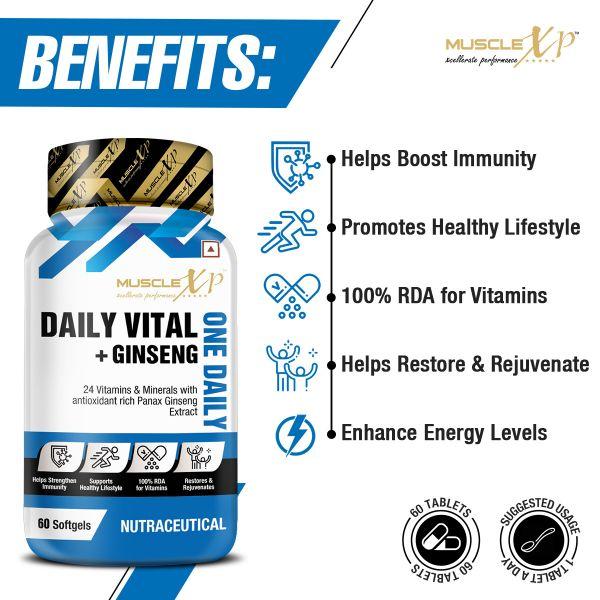 MuscleXP Daily Vital + Ginseng One Daily Softgels 60's - Amino Acids