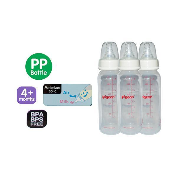 Pigeon Peristaltic Nursing Bottle Rpp Nipple Combo (M) (Pack of 3) - White 240 ml - Feeding & Nursing