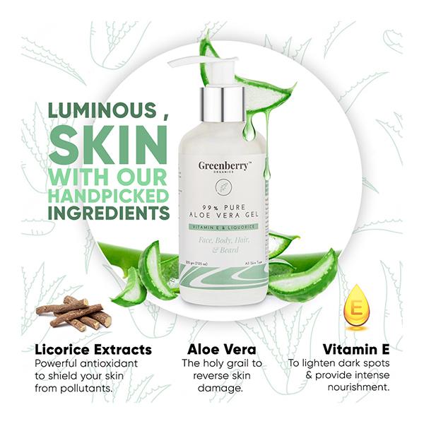 Greenberry Organics 99% Pure Aloe Vera Hair and Body Gel 200 gm - Lotions & Creams