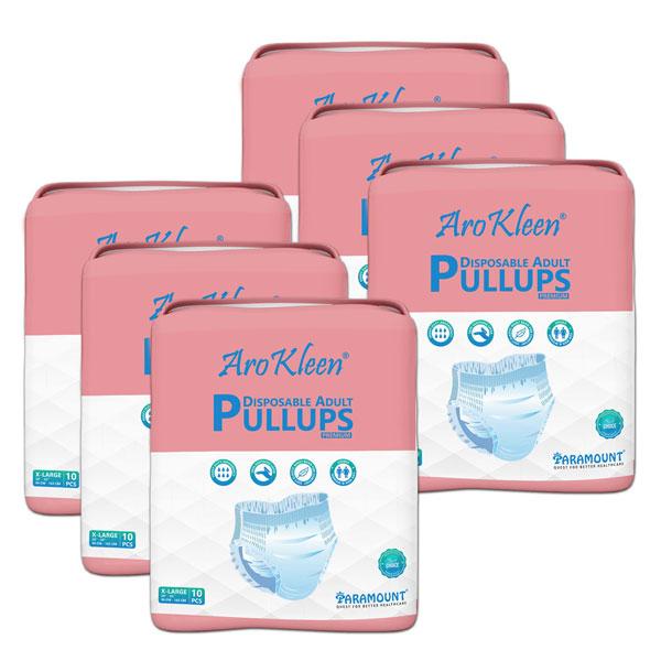 Netmeds | AroKleen Premium Pull Ups Disposable Adult Diaper (XL) (96 cm - 165 cm) (Pack of 6 x 10's) 1's