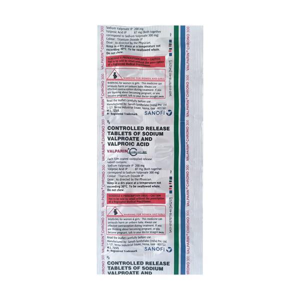 Valparin Chrono 300mg Tablet 10'S - Epilepsy/Convulsion-Ant