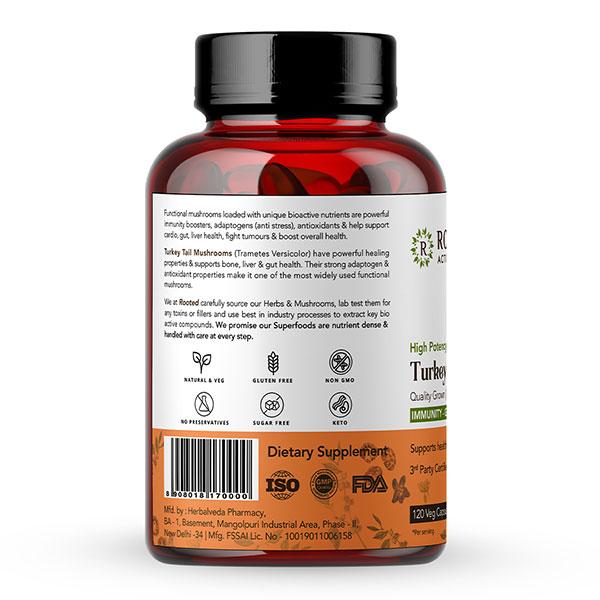 Rooted Active Naturals Turkey Tail Mushroom Veg Capsule 120's - Pure Herbs