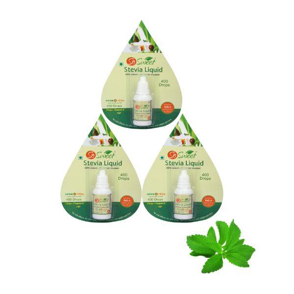 Netmeds | So Sweet 100% Natural 0% Calories Sweetener Stevia Liquid (Pack of 3) 1200 Drops 60 ml