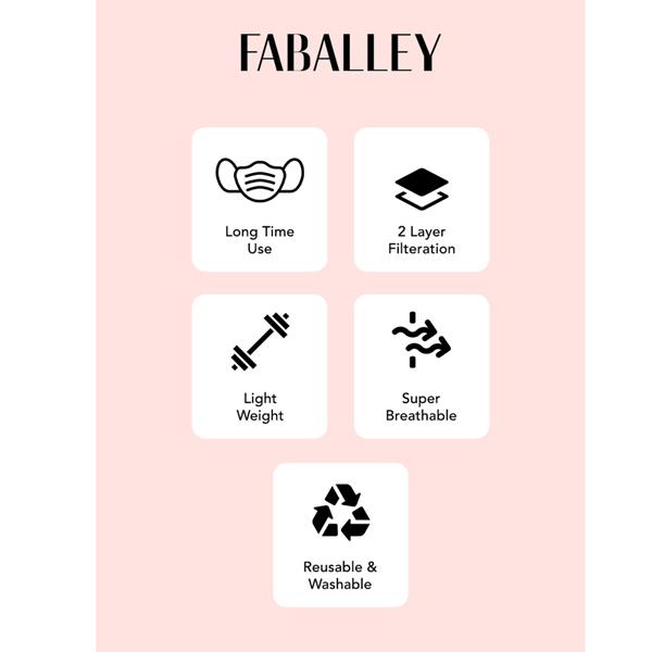Faballey Blush 2 Ply Pleated Reusable Mask Set (2 Pcs) - Face Mask