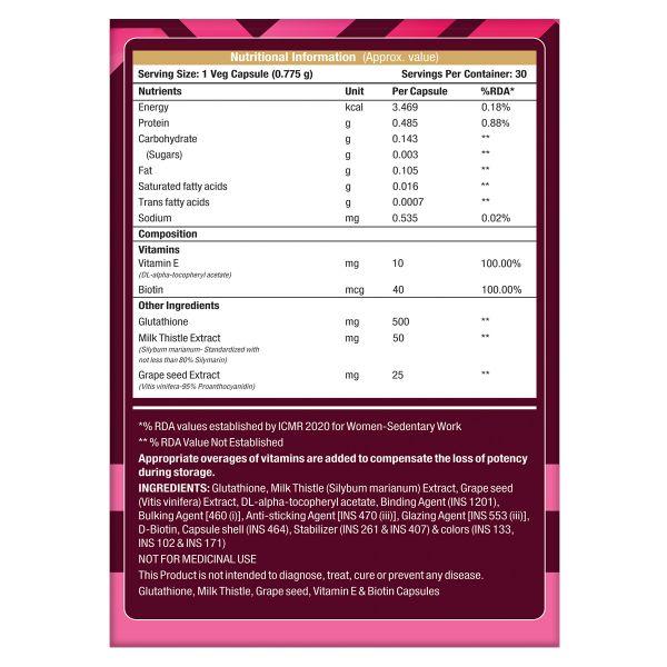 MuscleXP Glutathione Skin XP Daily Vital Veg Capsule 30's - Hair & Skin