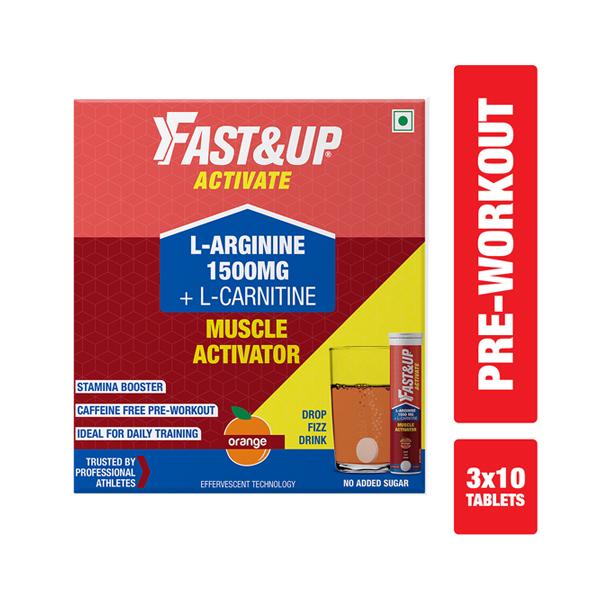 Netmeds | Fast&Up Activate Pre Workout Tablet - Orange Flavor (Pack of 3 x 10's)