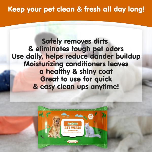 Amorite Pet Wipes For Dogs & Cats (Pack Of 12 X 80S) 1's - Pet accessories